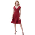 Belle Poque Frauen Casual Wein Red Cap Ärmel V-Ausschnitt High Stretchy A-Line Kleid BP000314-2